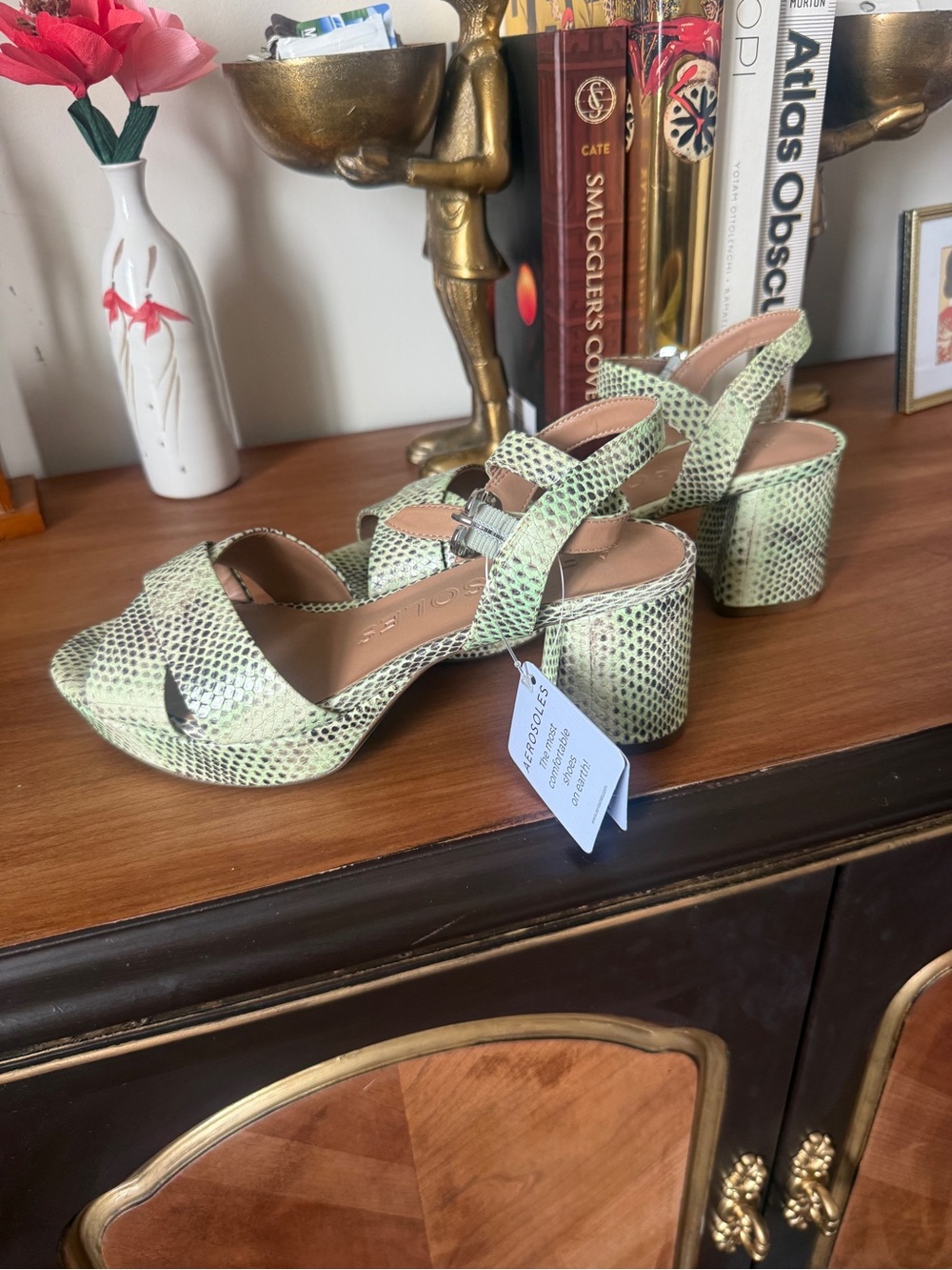 AEROSOLES Cosmos Sandal - Green Snake-Print NWOB - Picture 4 of 6